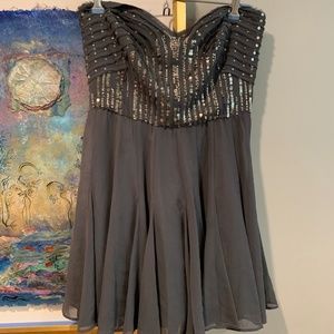 Calvin Klein Grey Sequin Strapless Dress, Sz 10